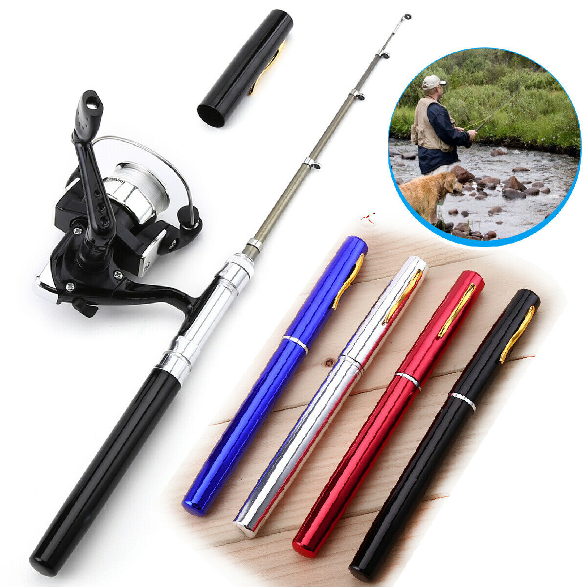 Cameland Outdoor Products Mini Portable Pocket Fish Pen Shape Aluminum  Alloy Fishing Rod Pole Reel 
